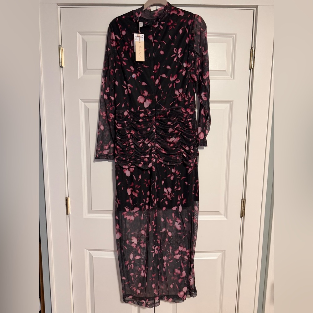 HUTCH Black and Pink Floral Sheer Maxi Dress - Picture 4 of 5